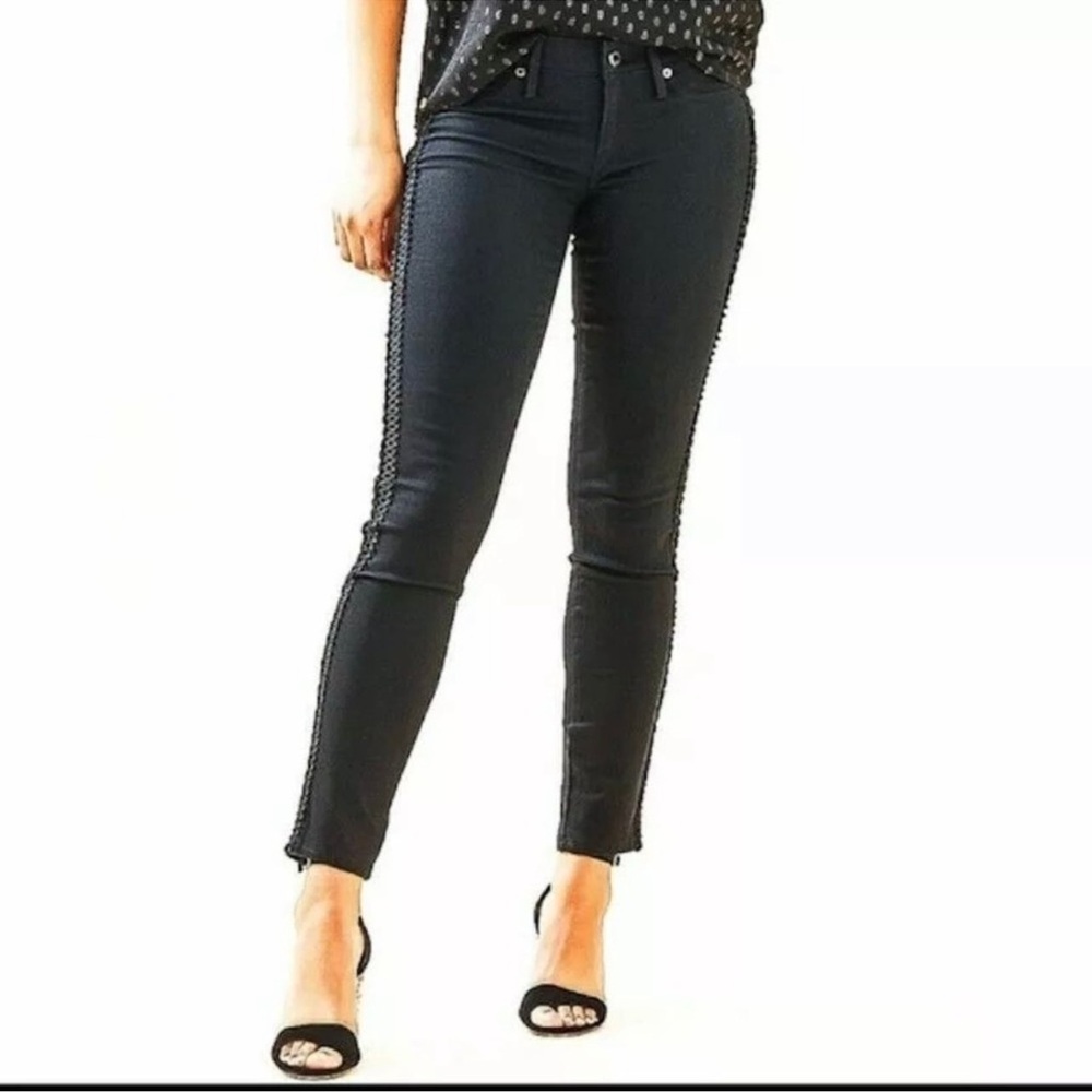 Lilly Pulitzer South Ocean Criss Cross Tuxedo Stripe Black Skinny Jeans 2
